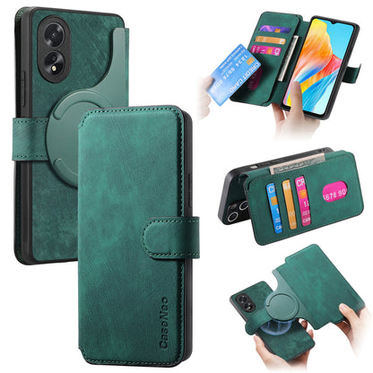 OPPO A38 4G/A18 4G Retro Leather Phone Case with Enhanced MagSafe Wireless Charging, RFID Anti-theft Protection, Kickstand & Magnetic Lock Wallet Cover