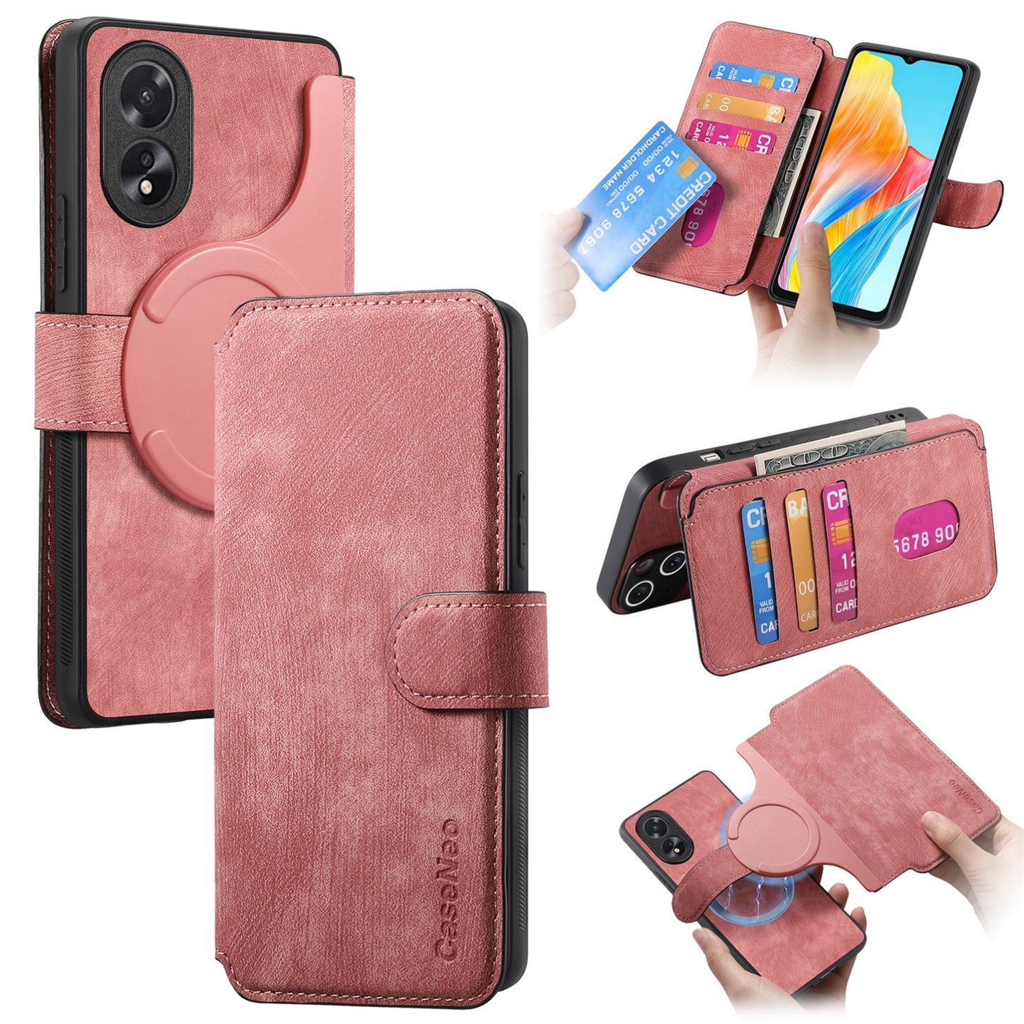 OPPO A38 4G/A18 4G Retro Leather Phone Case with Enhanced MagSafe Wireless Charging, RFID Anti-theft Protection, Kickstand & Magnetic Lock Wallet Cover