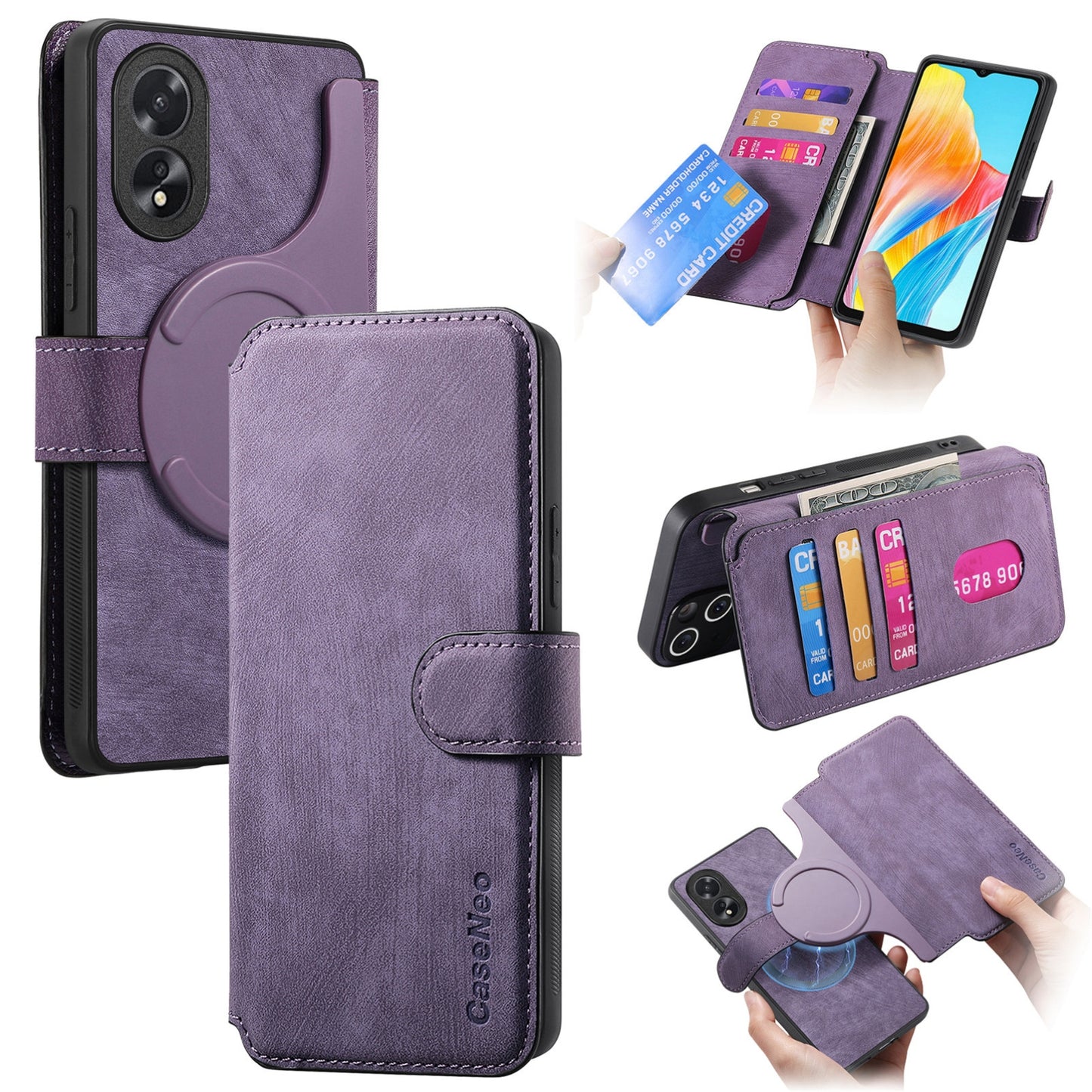 OPPO A38 4G/A18 4G Retro Leather Phone Case with Enhanced MagSafe Wireless Charging, RFID Anti-theft Protection, Kickstand & Magnetic Lock Wallet Cover