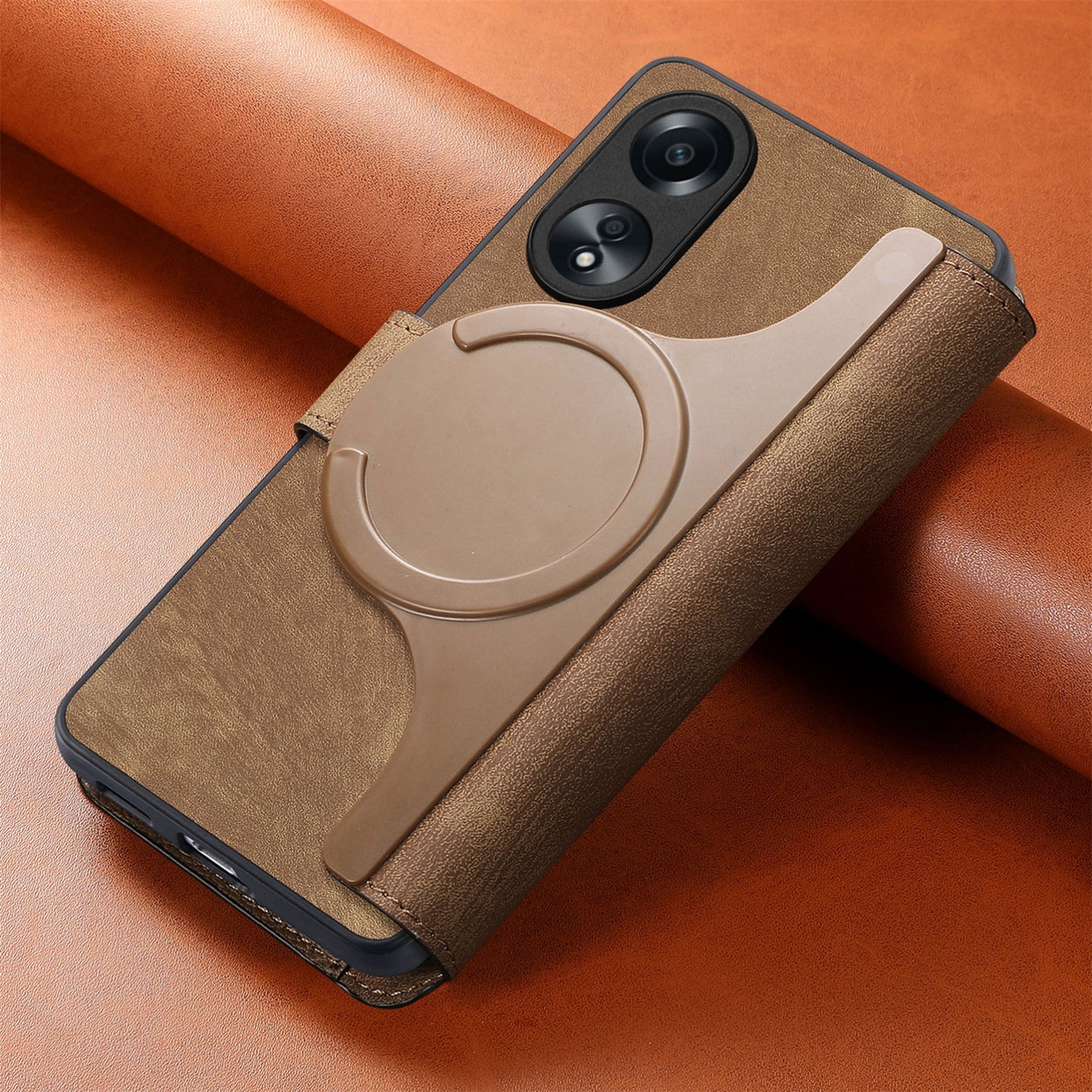 OPPO A58 4G Retro Leather Phone Case with Enhanced MagSafe Wireless Charging, RFID Anti-theft Protection, Kickstand & Magnetic Lock Wallet Cover