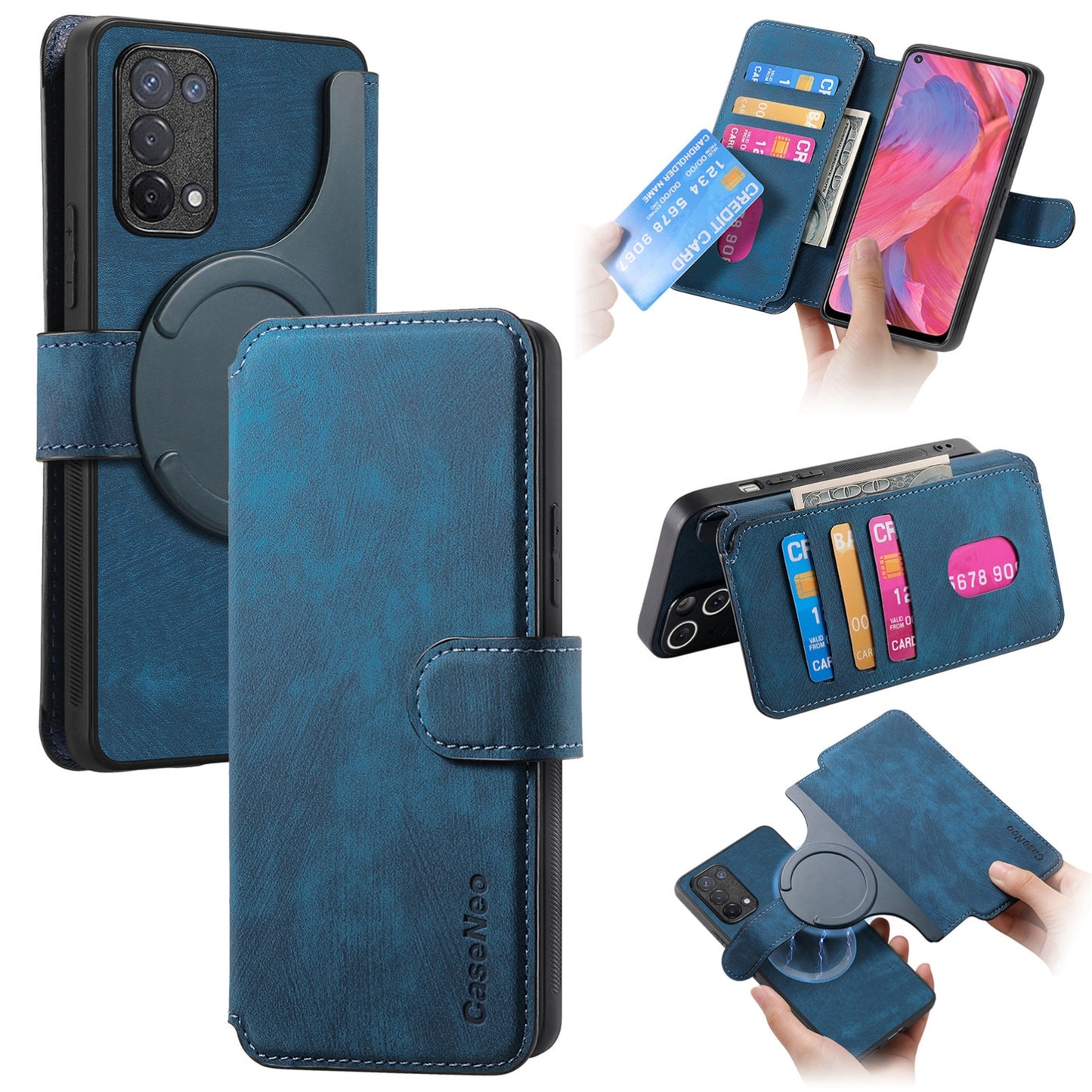 OPPO A74 5G Retro Leather Phone Case with Enhanced MagSafe Wireless Charging, RFID Anti-theft Protection, Kickstand & Magnetic Lock Wallet Cover