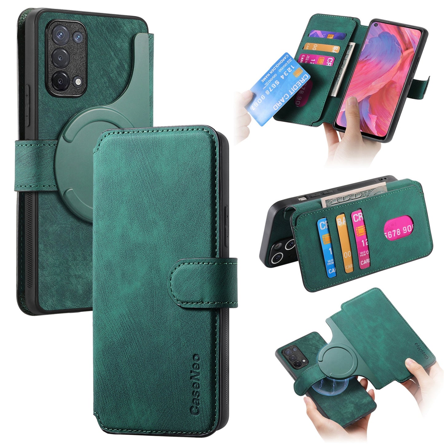 OPPO A74 5G Retro Leather Phone Case with Enhanced MagSafe Wireless Charging, RFID Anti-theft Protection, Kickstand & Magnetic Lock Wallet Cover