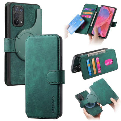 OPPO A74 5G Retro Leather Phone Case with Enhanced MagSafe Wireless Charging, RFID Anti-theft Protection, Kickstand & Magnetic Lock Wallet Cover
