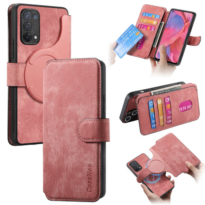 OPPO A74 5G Retro Leather Phone Case with Enhanced MagSafe Wireless Charging, RFID Anti-theft Protection, Kickstand & Magnetic Lock Wallet Cover