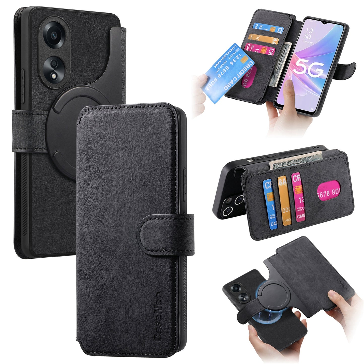 OPPO A78 5G Retro Leather Phone Case with Enhanced MagSafe Wireless Charging, RFID Anti-theft Protection, Kickstand & Magnetic Lock Wallet Cover