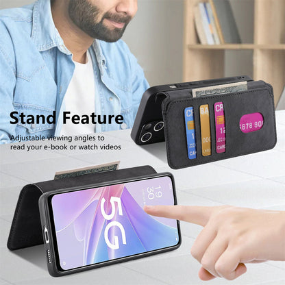 OPPO A78 5G Retro Leather Phone Case with Enhanced MagSafe Wireless Charging, RFID Anti-theft Protection, Kickstand & Magnetic Lock Wallet Cover