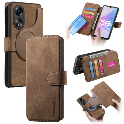 OPPO A78 5G Retro Leather Phone Case with Enhanced MagSafe Wireless Charging, RFID Anti-theft Protection, Kickstand & Magnetic Lock Wallet Cover