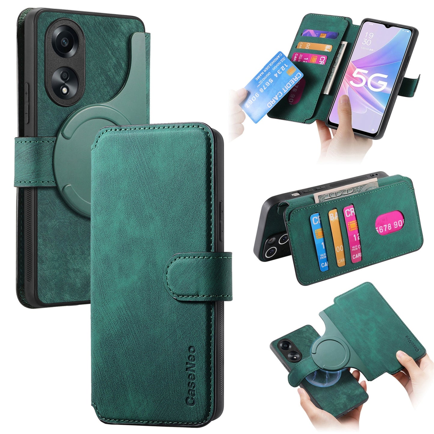 OPPO A78 5G Retro Leather Phone Case with Enhanced MagSafe Wireless Charging, RFID Anti-theft Protection, Kickstand & Magnetic Lock Wallet Cover
