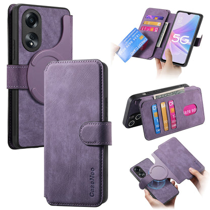 OPPO A78 5G Retro Leather Phone Case with Enhanced MagSafe Wireless Charging, RFID Anti-theft Protection, Kickstand & Magnetic Lock Wallet Cover