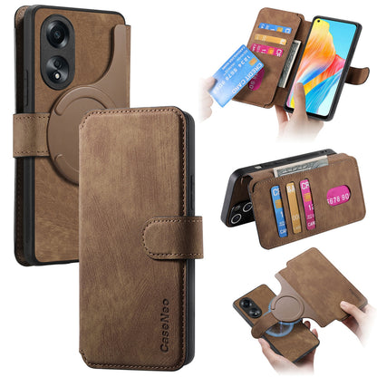 OPPO A78 4G Retro Leather Phone Case with Enhanced MagSafe Wireless Charging, RFID Anti-theft Protection, Kickstand & Magnetic Lock Wallet Cover