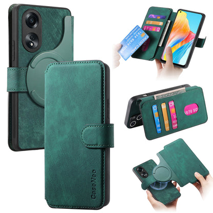 OPPO A78 4G Retro Leather Phone Case with Enhanced MagSafe Wireless Charging, RFID Anti-theft Protection, Kickstand & Magnetic Lock Wallet Cover
