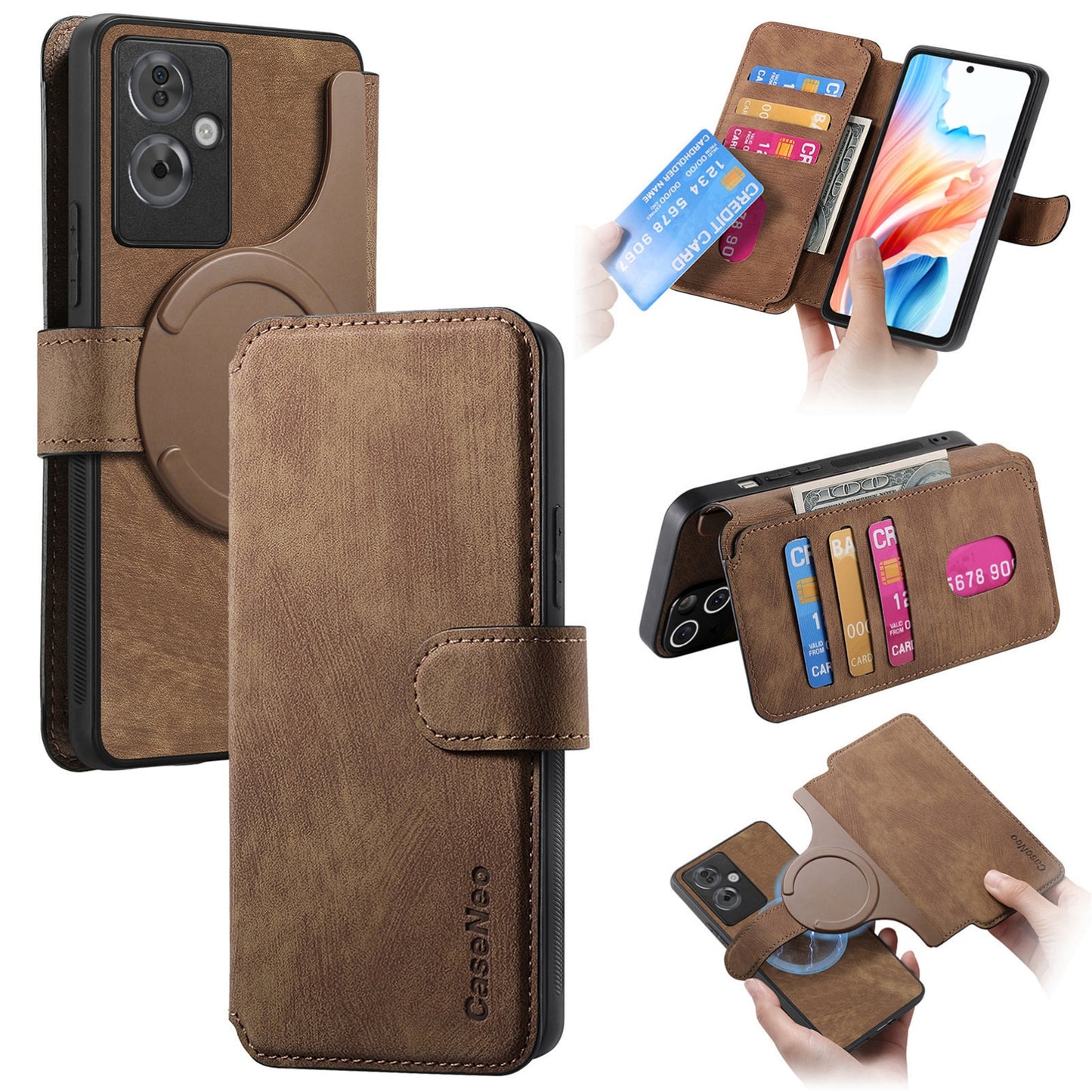 OPPO A79 5G/A2 5G Retro Leather Phone Case with Enhanced MagSafe Wireless Charging, RFID Anti-theft Protection, Kickstand & Magnetic Lock Wallet Cover