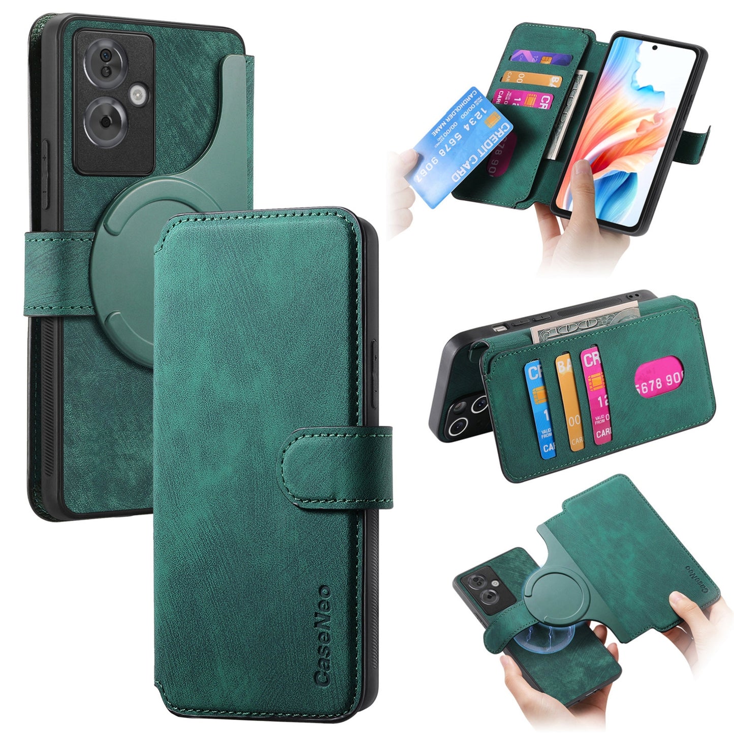 OPPO A79 5G/A2 5G Retro Leather Phone Case with Enhanced MagSafe Wireless Charging, RFID Anti-theft Protection, Kickstand & Magnetic Lock Wallet Cover