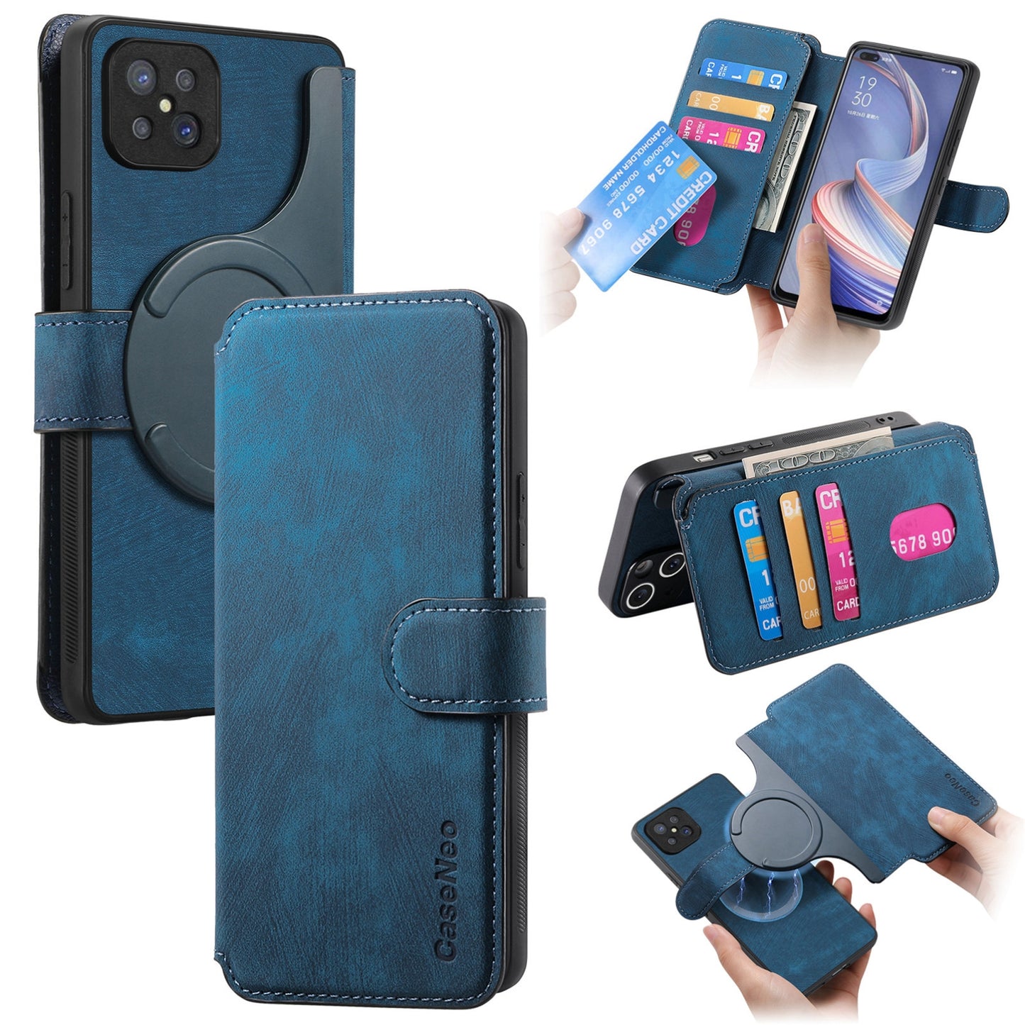 OPPO A92s Retro Leather Phone Case with Enhanced MagSafe Wireless Charging, RFID Anti-theft Protection, Kickstand & Magnetic Lock Wallet Cover
