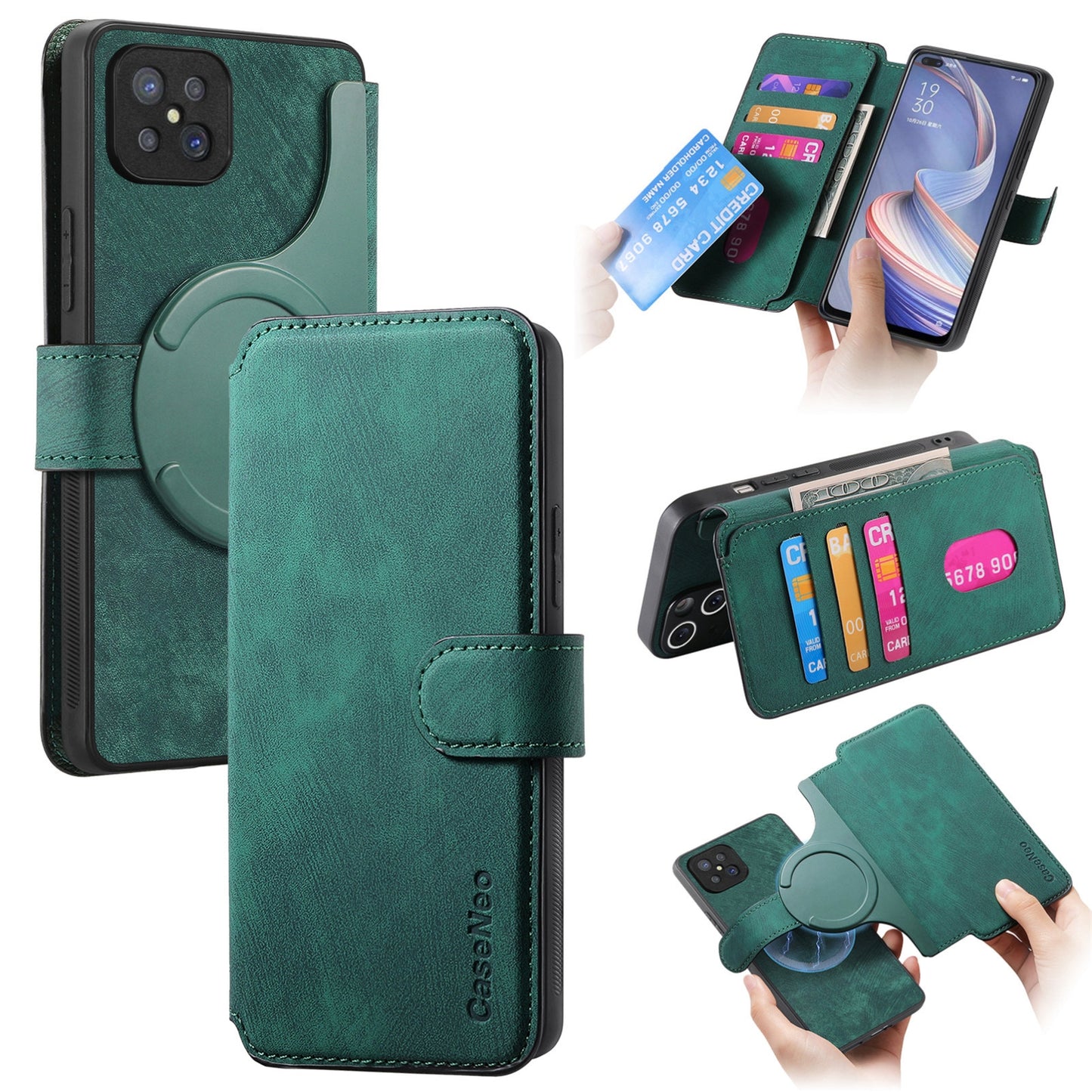 OPPO A92s Retro Leather Phone Case with Enhanced MagSafe Wireless Charging, RFID Anti-theft Protection, Kickstand & Magnetic Lock Wallet Cover