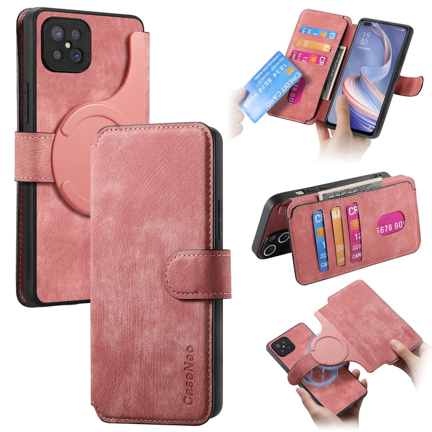 OPPO A92s Retro Leather Phone Case with Enhanced MagSafe Wireless Charging, RFID Anti-theft Protection, Kickstand & Magnetic Lock Wallet Cover