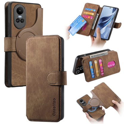 OPPO Reno10 5G Global Retro Leather Phone Case with Enhanced MagSafe Wireless Charging, RFID Anti-theft Protection, Kickstand & Magnetic Lock Wallet Cover