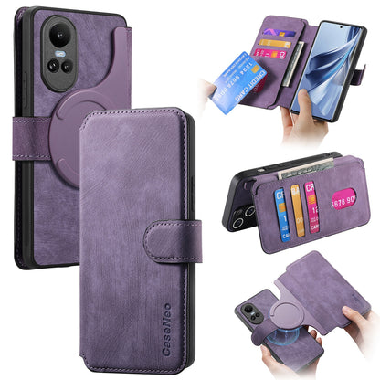 OPPO Reno10 5G Global Retro Leather Phone Case with Enhanced MagSafe Wireless Charging, RFID Anti-theft Protection, Kickstand & Magnetic Lock Wallet Cover