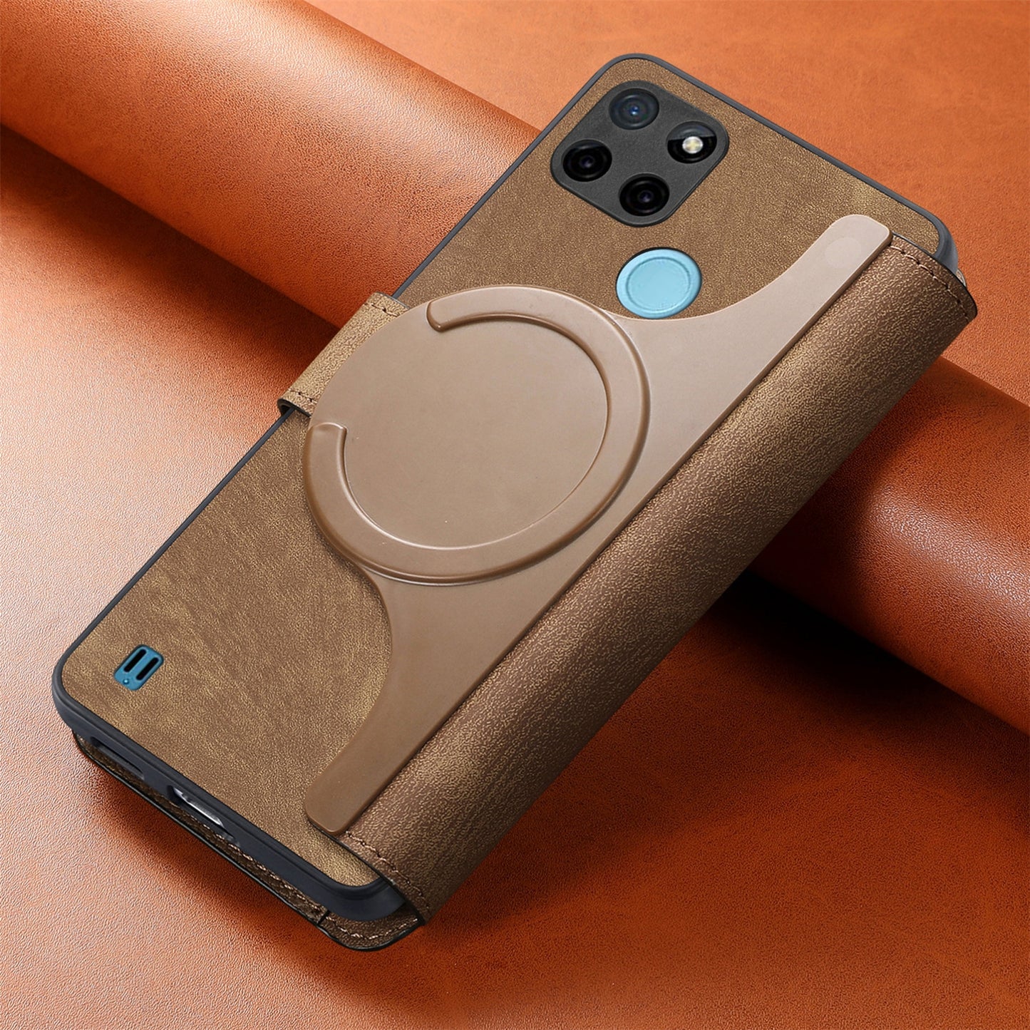 Realme C21Y Retro Leather Phone Case with Enhanced MagSafe Wireless Charging, RFID Anti-theft Protection, Kickstand & Magnetic Lock Wallet Cover