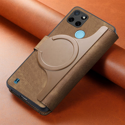 Realme C21Y Retro Leather Phone Case with Enhanced MagSafe Wireless Charging, RFID Anti-theft Protection, Kickstand & Magnetic Lock Wallet Cover