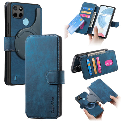 Realme C21Y Retro Leather Phone Case with Enhanced MagSafe Wireless Charging, RFID Anti-theft Protection, Kickstand & Magnetic Lock Wallet Cover
