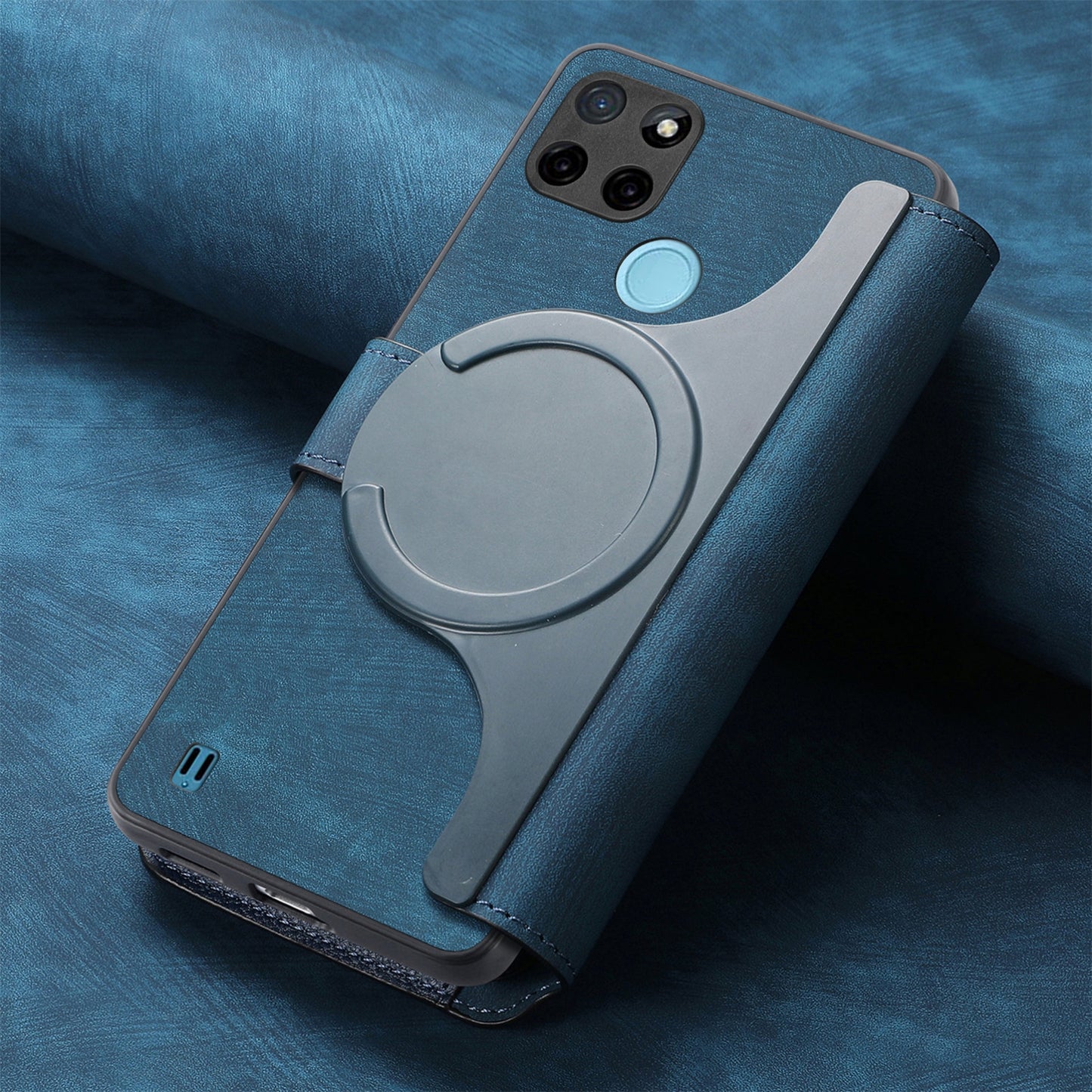 Realme C21Y Retro Leather Phone Case with Enhanced MagSafe Wireless Charging, RFID Anti-theft Protection, Kickstand & Magnetic Lock Wallet Cover