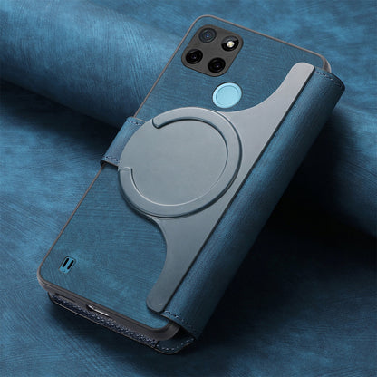 Realme C21Y Retro Leather Phone Case with Enhanced MagSafe Wireless Charging, RFID Anti-theft Protection, Kickstand & Magnetic Lock Wallet Cover