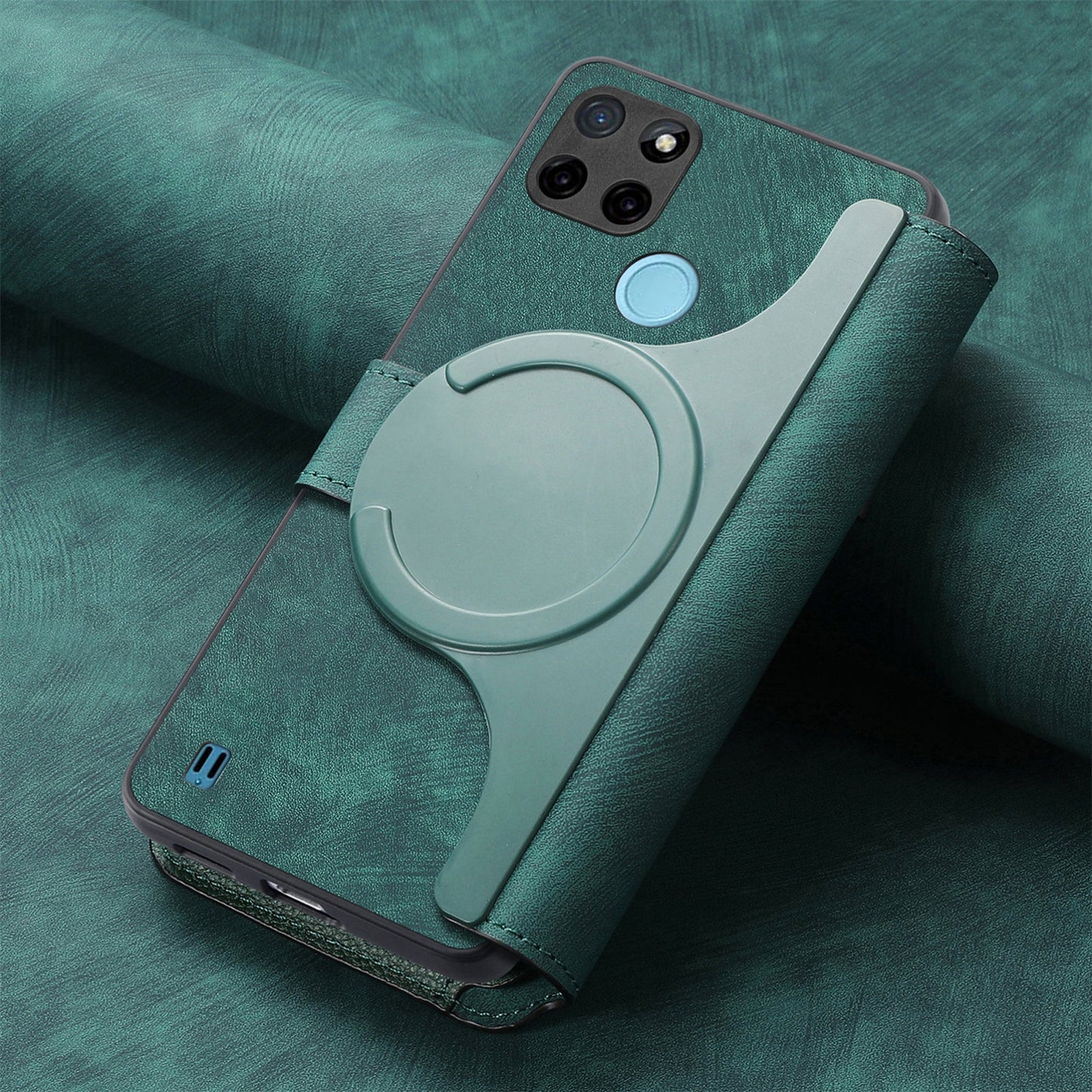 Realme C21Y Retro Leather Phone Case with Enhanced MagSafe Wireless Charging, RFID Anti-theft Protection, Kickstand & Magnetic Lock Wallet Cover