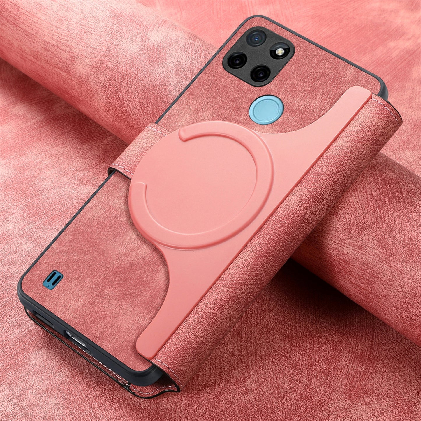 Realme C21Y Retro Leather Phone Case with Enhanced MagSafe Wireless Charging, RFID Anti-theft Protection, Kickstand & Magnetic Lock Wallet Cover