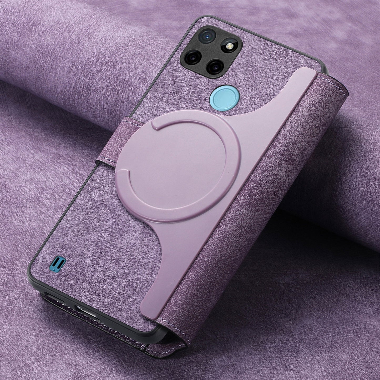 Realme C21Y Retro Leather Phone Case with Enhanced MagSafe Wireless Charging, RFID Anti-theft Protection, Kickstand & Magnetic Lock Wallet Cover