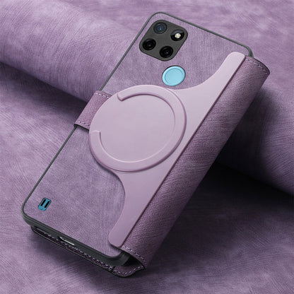 Realme C21Y Retro Leather Phone Case with Enhanced MagSafe Wireless Charging, RFID Anti-theft Protection, Kickstand & Magnetic Lock Wallet Cover