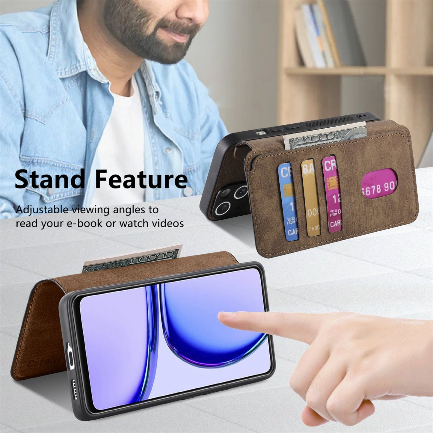 Realme C53 Retro Leather Phone Case with Enhanced MagSafe Wireless Charging, RFID Anti-theft Protection, Kickstand & Magnetic Lock Wallet Cover