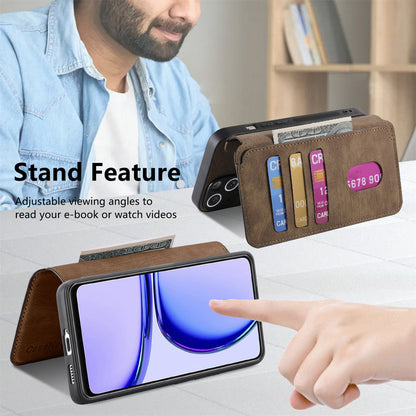 Realme C53 Retro Leather Phone Case with Enhanced MagSafe Wireless Charging, RFID Anti-theft Protection, Kickstand & Magnetic Lock Wallet Cover