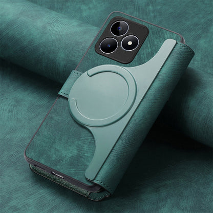 Realme C53 Retro Leather Phone Case with Enhanced MagSafe Wireless Charging, RFID Anti-theft Protection, Kickstand & Magnetic Lock Wallet Cover