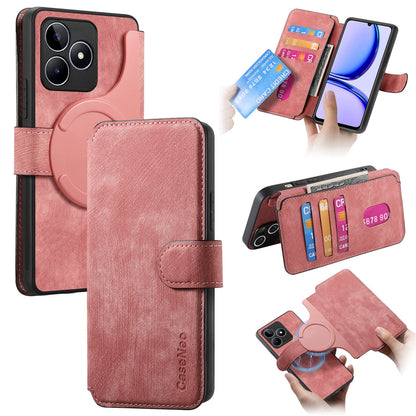 Realme C53 Retro Leather Phone Case with Enhanced MagSafe Wireless Charging, RFID Anti-theft Protection, Kickstand & Magnetic Lock Wallet Cover