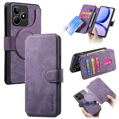 Realme C53 Retro Leather Phone Case with Enhanced MagSafe Wireless Charging, RFID Anti-theft Protection, Kickstand & Magnetic Lock Wallet Cover