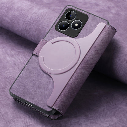 Realme C53 Retro Leather Phone Case with Enhanced MagSafe Wireless Charging, RFID Anti-theft Protection, Kickstand & Magnetic Lock Wallet Cover