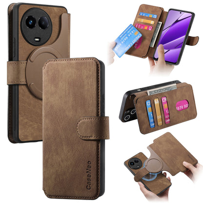 Realme 11 5G Global / 11X Retro Leather Phone Case with Enhanced MagSafe Wireless Charging, RFID Anti-theft Protection, Kickstand & Magnetic Lock Wallet Cover