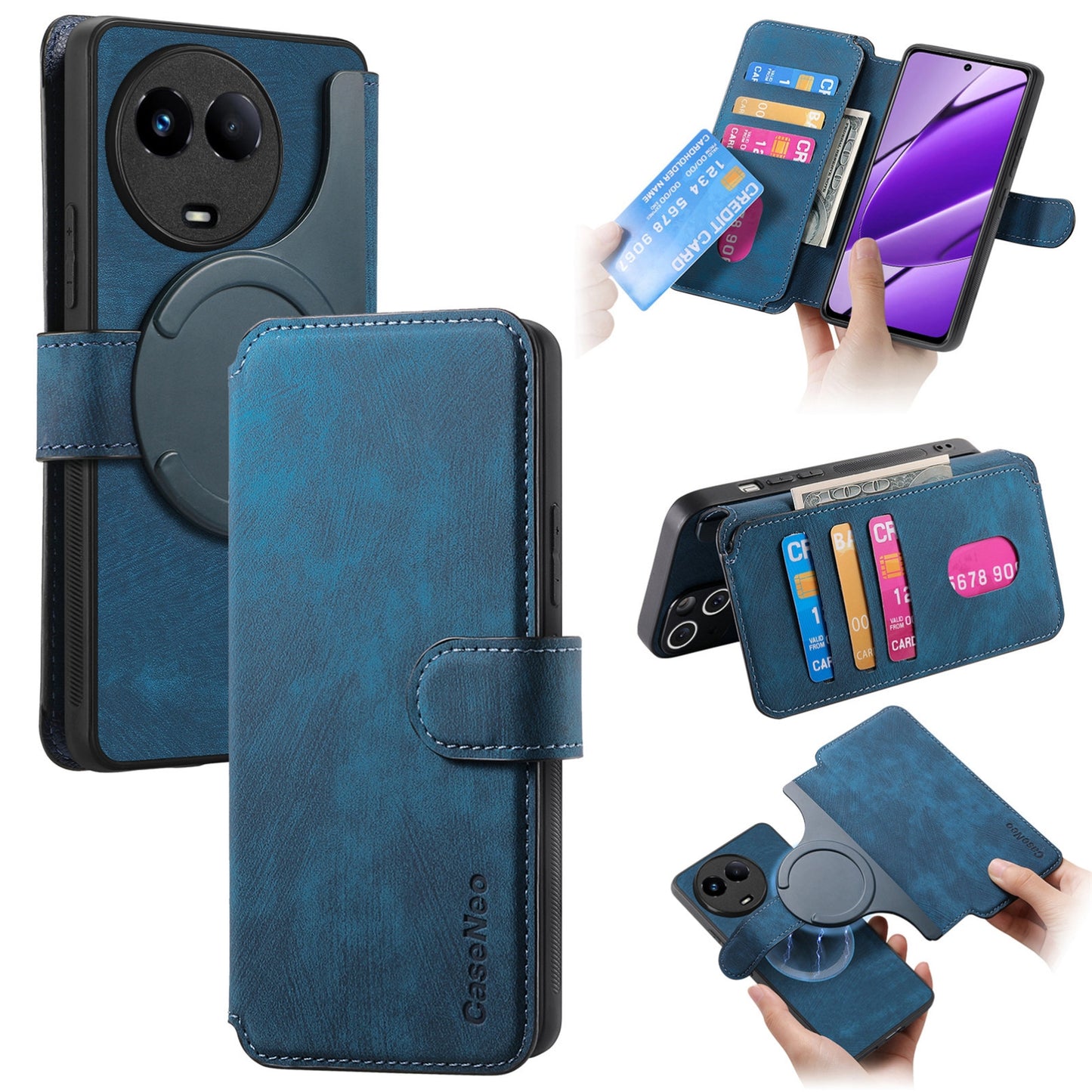Realme 11 5G Global / 11X Retro Leather Phone Case with Enhanced MagSafe Wireless Charging, RFID Anti-theft Protection, Kickstand & Magnetic Lock Wallet Cover