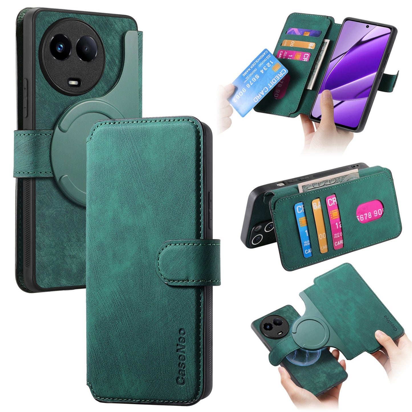 Realme 11 5G Global / 11X Retro Leather Phone Case with Enhanced MagSafe Wireless Charging, RFID Anti-theft Protection, Kickstand & Magnetic Lock Wallet Cover