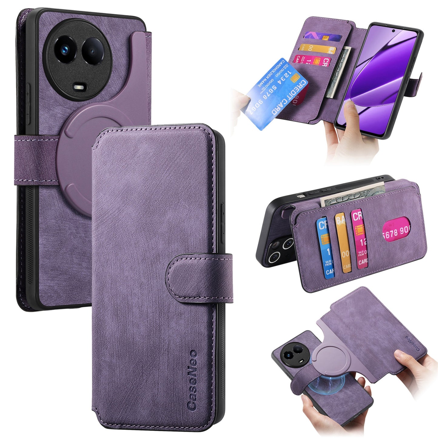 Realme 11 5G Global / 11X Retro Leather Phone Case with Enhanced MagSafe Wireless Charging, RFID Anti-theft Protection, Kickstand & Magnetic Lock Wallet Cover