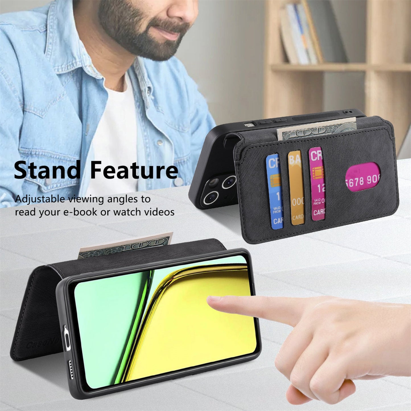 Realme C67 4G Retro Leather Phone Case with Enhanced MagSafe Wireless Charging, RFID Anti-theft Protection, Kickstand & Magnetic Lock Wallet Cover