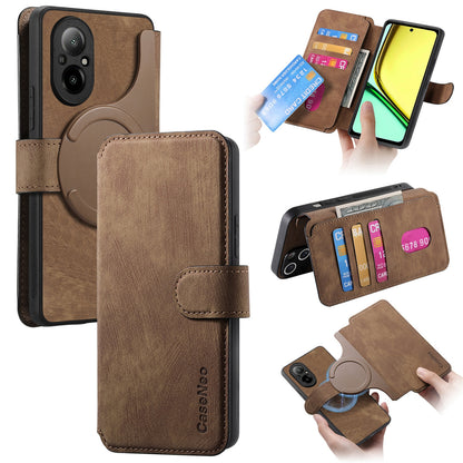 Realme C67 4G Retro Leather Phone Case with Enhanced MagSafe Wireless Charging, RFID Anti-theft Protection, Kickstand & Magnetic Lock Wallet Cover