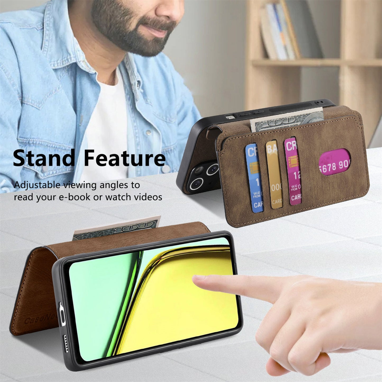 Realme C67 4G Retro Leather Phone Case with Enhanced MagSafe Wireless Charging, RFID Anti-theft Protection, Kickstand & Magnetic Lock Wallet Cover