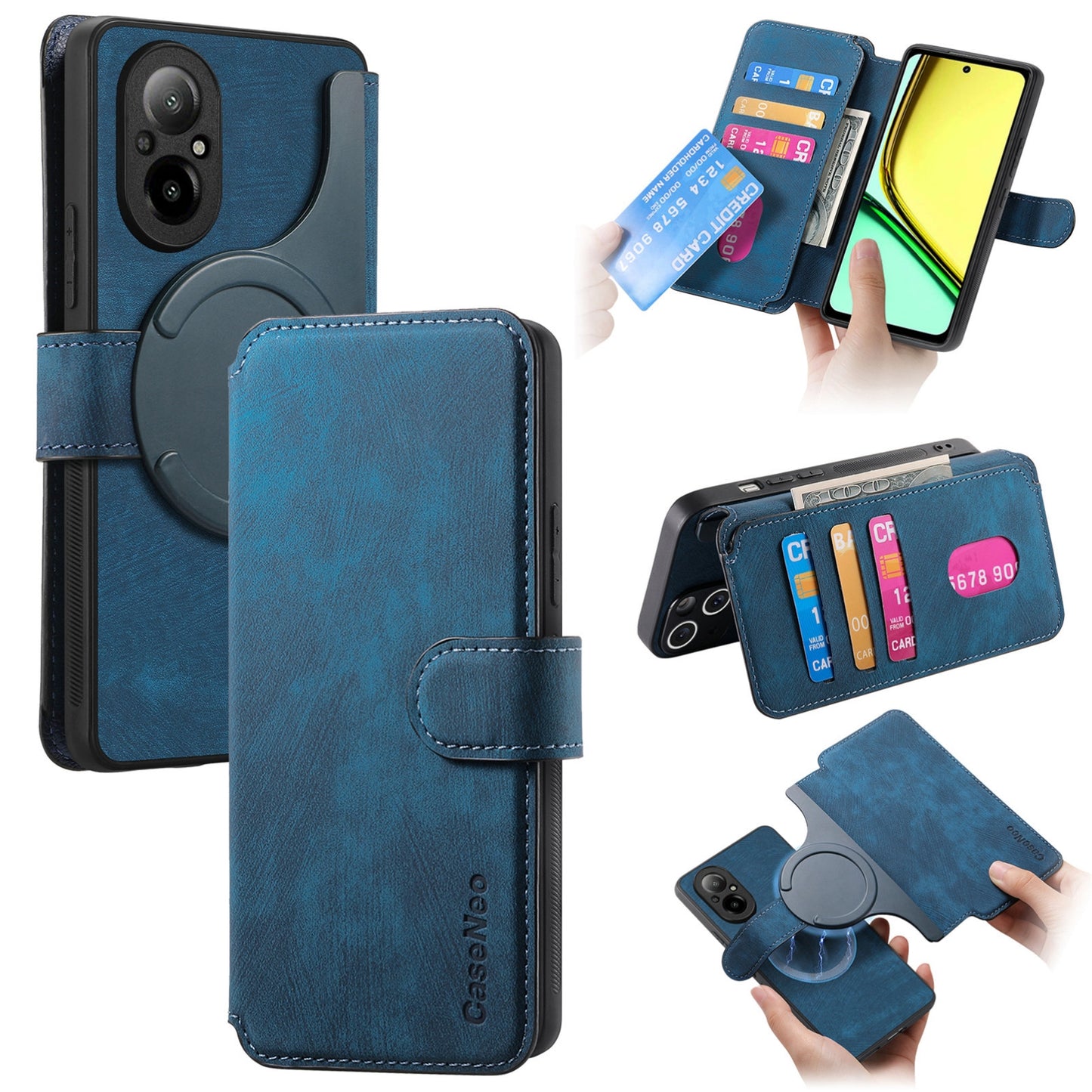 Realme C67 4G Retro Leather Phone Case with Enhanced MagSafe Wireless Charging, RFID Anti-theft Protection, Kickstand & Magnetic Lock Wallet Cover