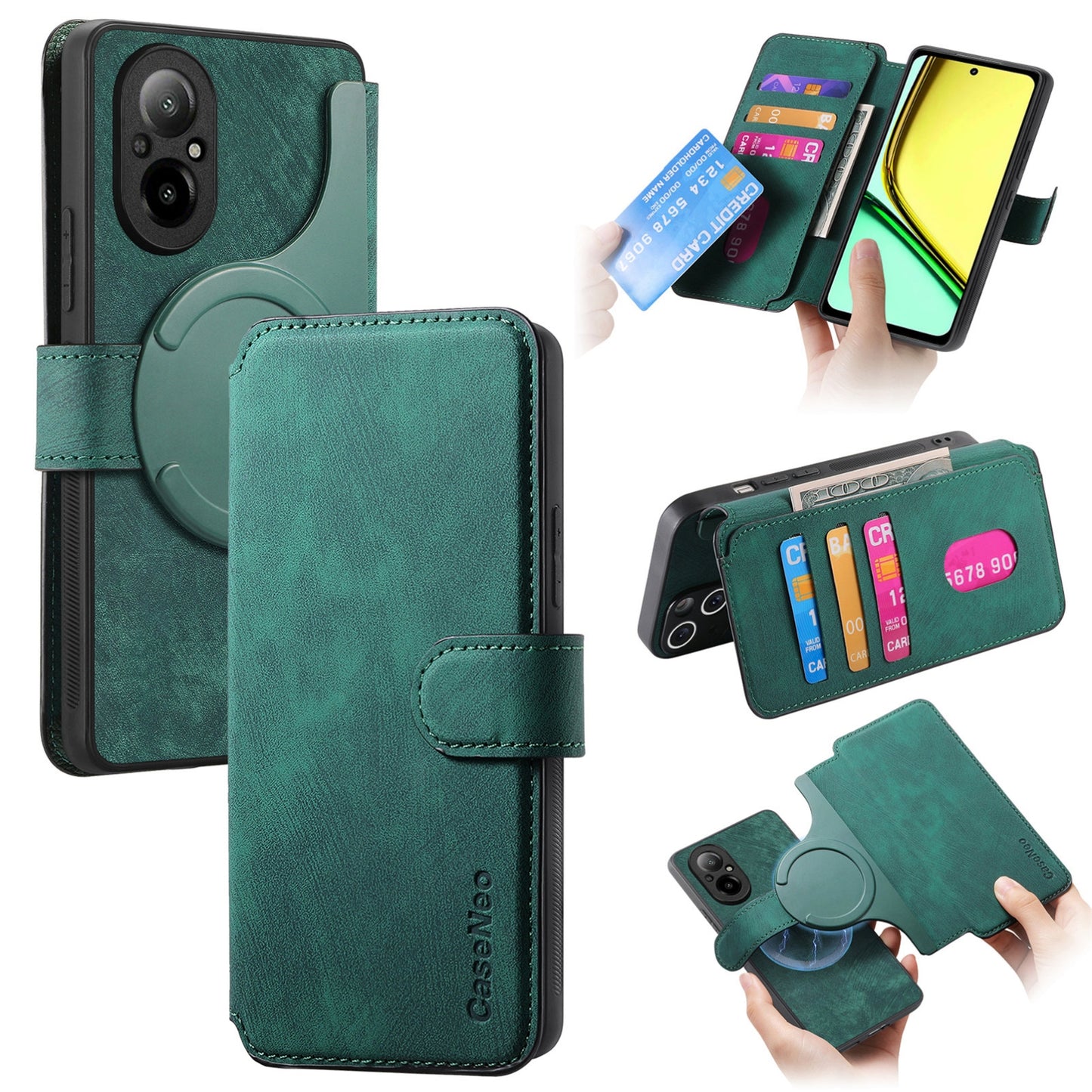 Realme C67 4G Retro Leather Phone Case with Enhanced MagSafe Wireless Charging, RFID Anti-theft Protection, Kickstand & Magnetic Lock Wallet Cover