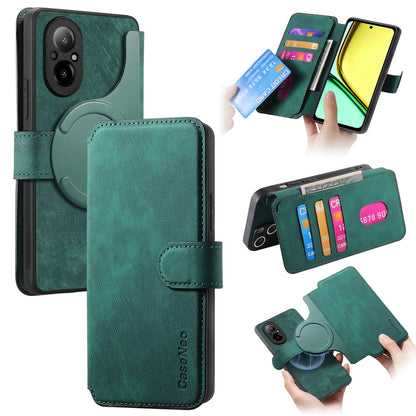 Realme C67 4G Retro Leather Phone Case with Enhanced MagSafe Wireless Charging, RFID Anti-theft Protection, Kickstand & Magnetic Lock Wallet Cover