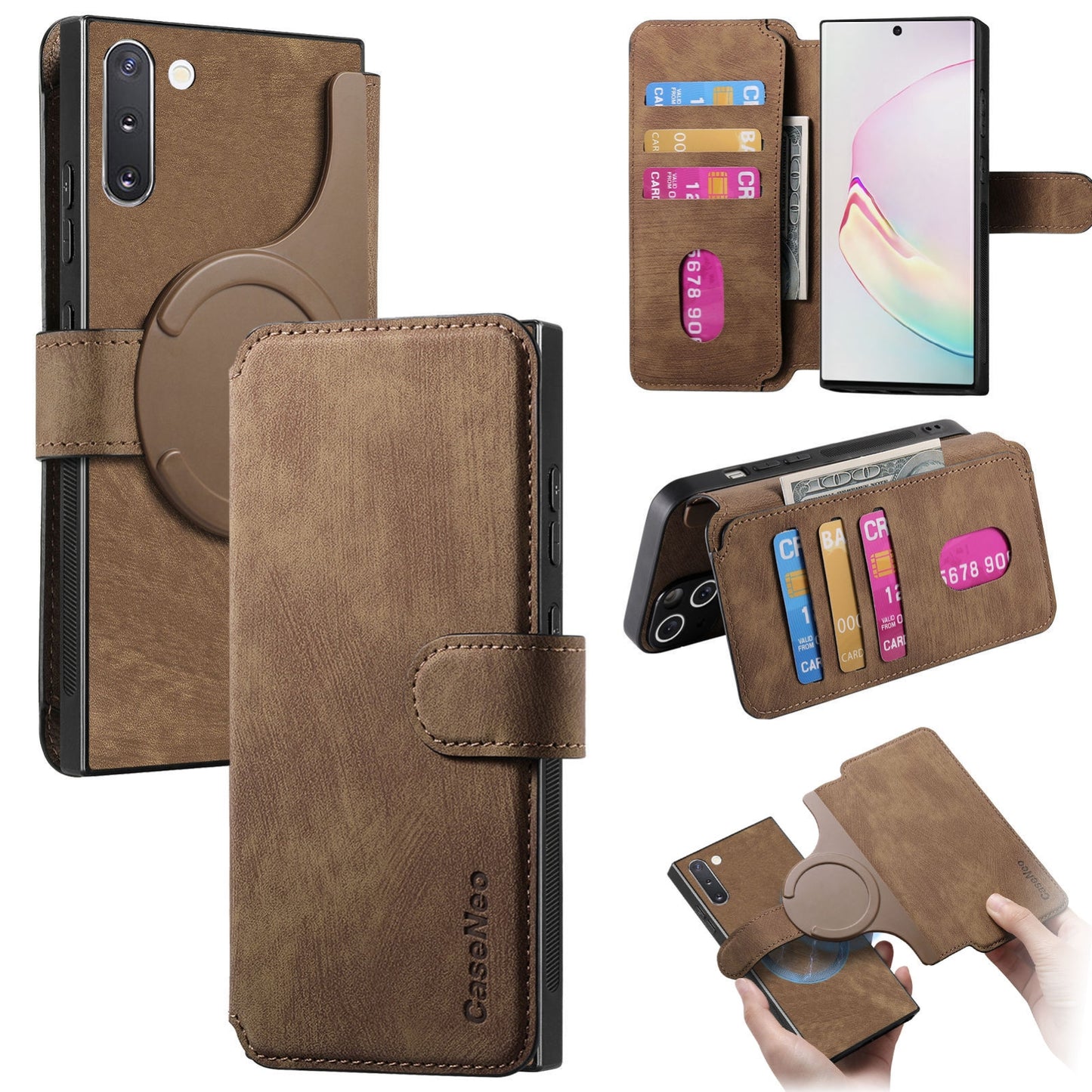 Samsung Galaxy Note10 Retro Leather Phone Case with Enhanced MagSafe Wireless Charging, RFID Anti-theft Protection, Kickstand & Magnetic Lock Wallet Cover