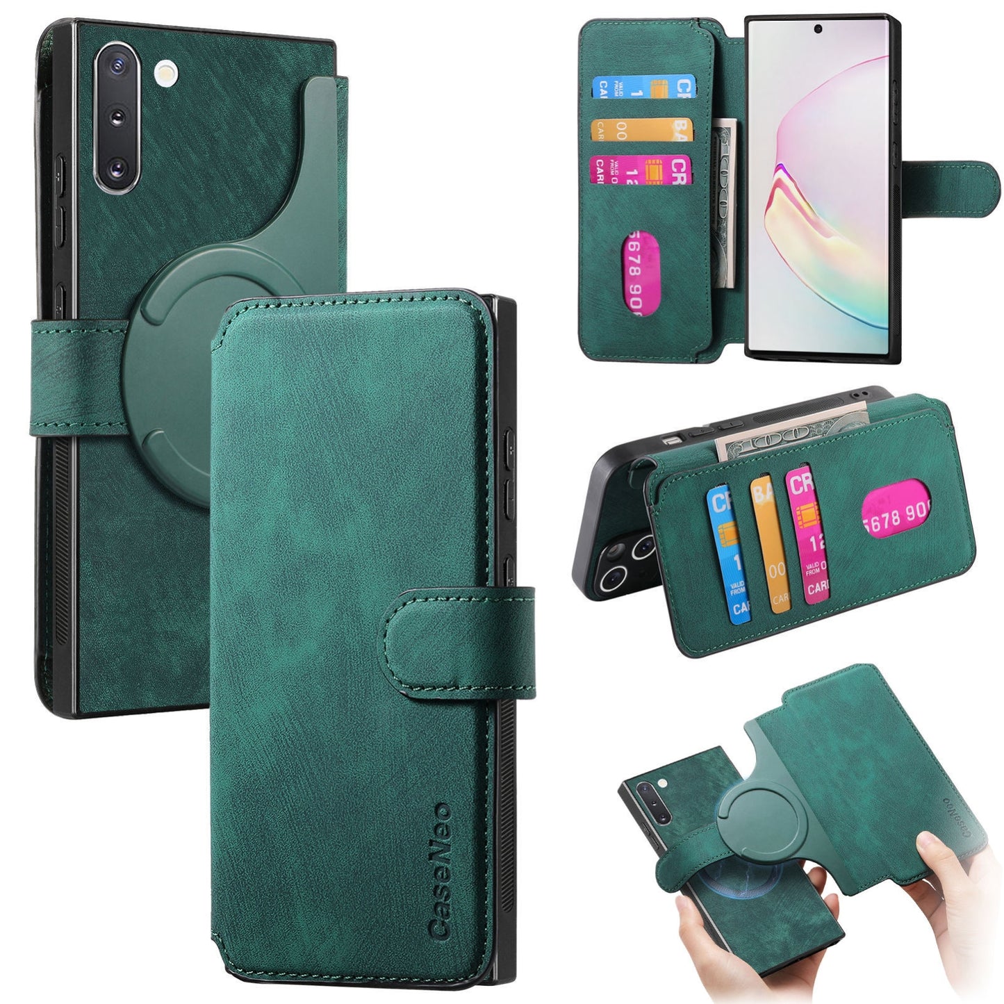 Samsung Galaxy Note10 Retro Leather Phone Case with Enhanced MagSafe Wireless Charging, RFID Anti-theft Protection, Kickstand & Magnetic Lock Wallet Cover