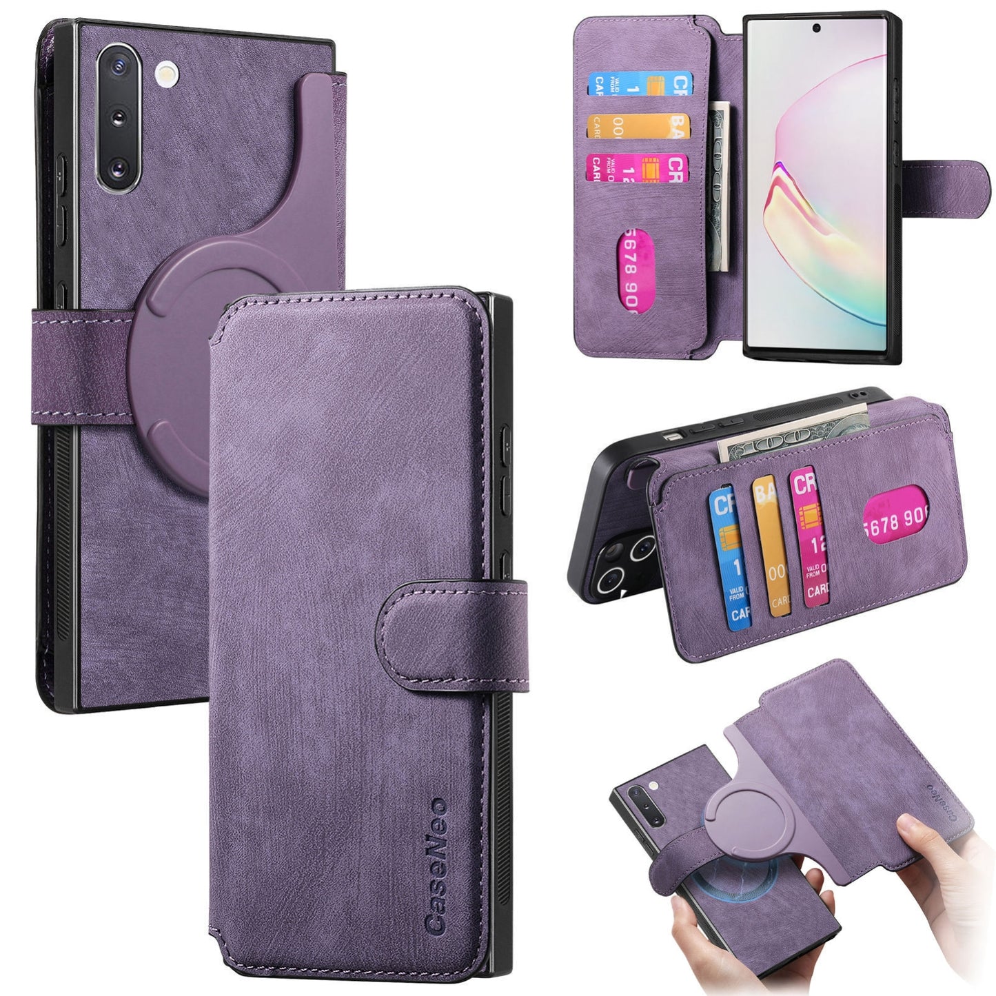 Samsung Galaxy Note10 Retro Leather Phone Case with Enhanced MagSafe Wireless Charging, RFID Anti-theft Protection, Kickstand & Magnetic Lock Wallet Cover